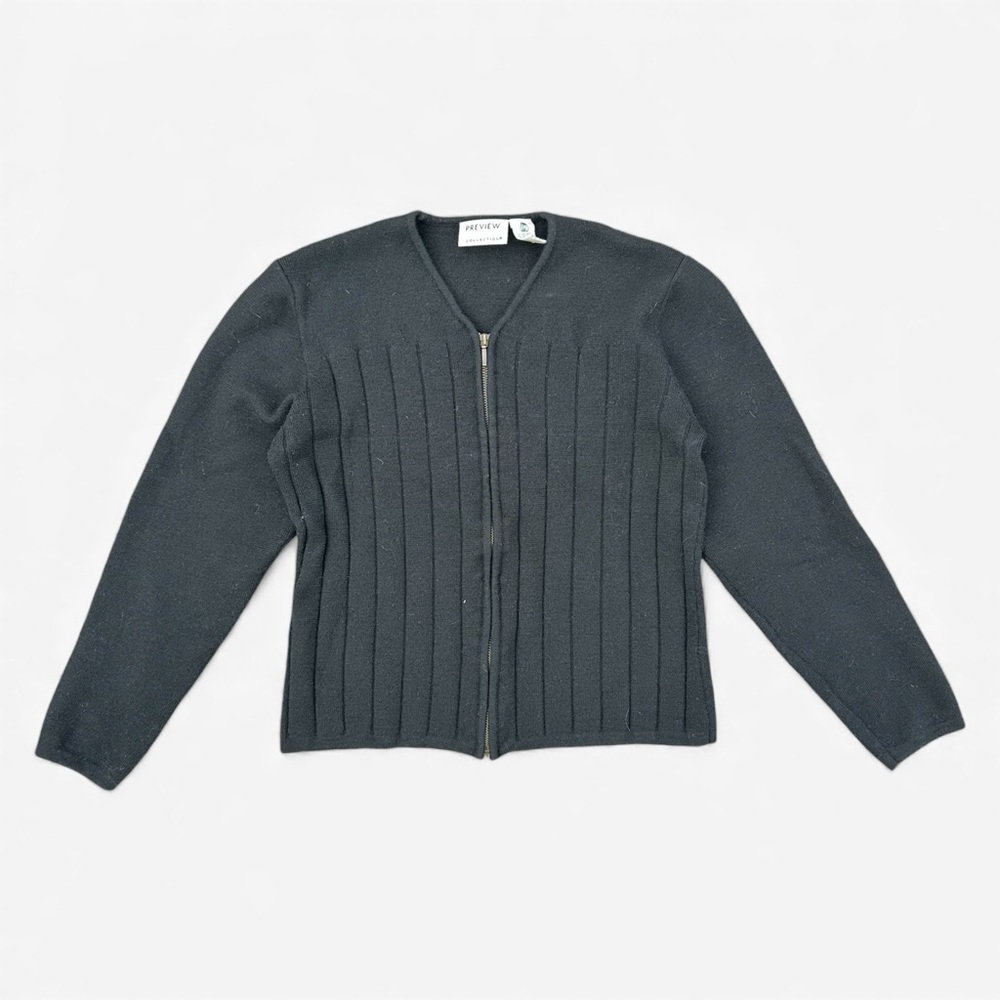 Vintage Preview Collection Merino Wool Zip-Up Cardigan Black Size L